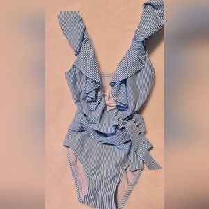 Lilly Pulitzer Blue and White Striped One Piece Swimsuit